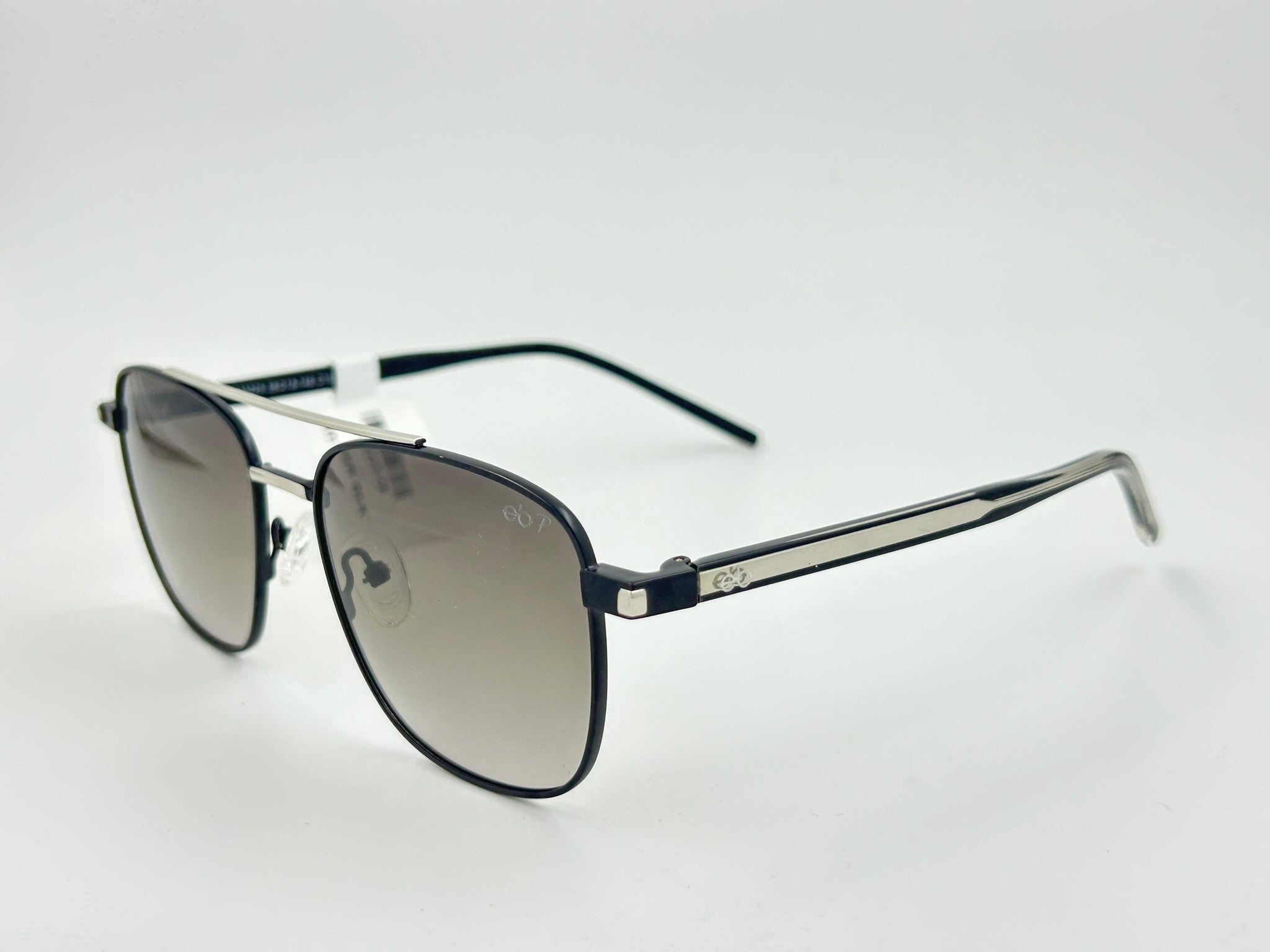 Silver & Black Aviator Sunglasses Gradient Grey Lenses