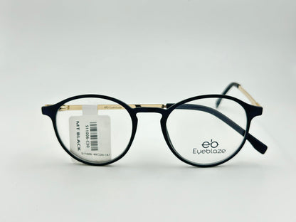 Eyeblaze Matte Black Round Eyeglasses with Gold Temples