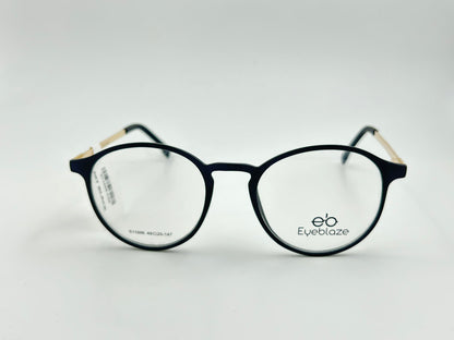Eyeblaze Matte Black Round Eyeglasses with Gold Temples
