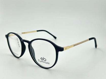 Eyeblaze Matte Black Round Eyeglasses with Gold Temples