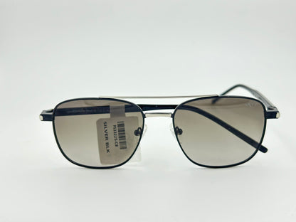 Silver & Black Aviator Sunglasses  Gradient Grey Lenses